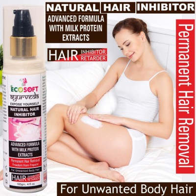ECOSOFT AYURVEDA Permanent Natural Hair Inhibitor Cream Lotion for Reduction of Unwanted Body and Facial Hair in Men and Women. Stop Hair Growth Inhibitor/Retarder. Freedom From Frequent. Benefit with Cucumber Extracts, Aloe-Vera & Hazel Extracts Advance Formula with MILK PROTIEN EXTRACTS. Cream(100