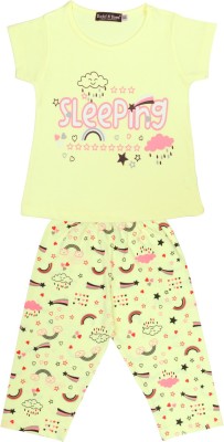 Todd N Teen Kids Nightwear Girls Graphic Print Cotton(Yellow Pack of 2)