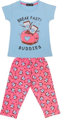 Todd N Teen Kids Nightwear Girls Graphic Print Cotton(Blue Pack of 2)