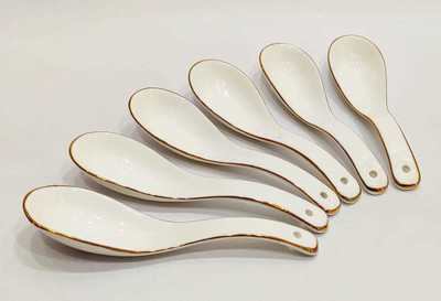 kccb creative hub Ceramic Soup Spoon Set(Pack of 6)