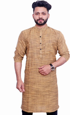 LIBSADRESSES Men Solid Straight Kurta(Brown)