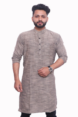 LIBSADRESSES Men Solid Straight Kurta(Grey)