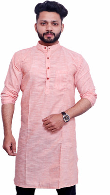 LIBSADRESSES Men Solid Straight Kurta(Orange)