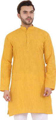 Latest Chikan Men Self Design Straight Kurta(Yellow)