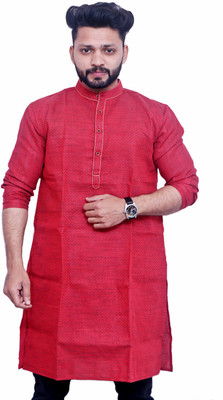 LIBSADRESSES Men Solid Straight Kurta(Red)
