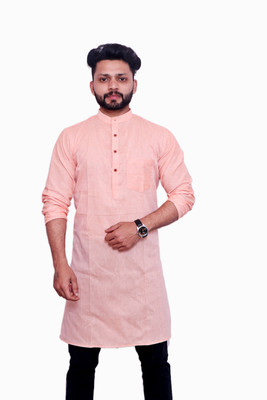 LIBSADRESSES Men Solid Straight Kurta(Red)