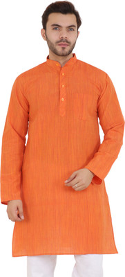 Latest Chikan Men Self Design Straight Kurta(Orange)