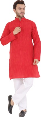 Latest Chikan Men Self Design Straight Kurta(Red)