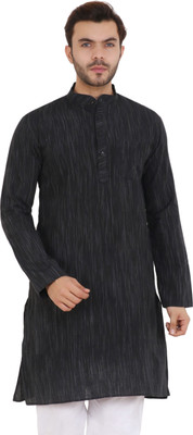 Latest Chikan Men Self Design Straight Kurta(Black)