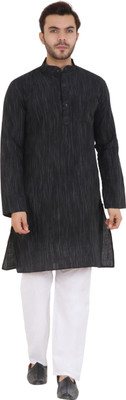 Latest Chikan Men Self Design Straight Kurta(Black)