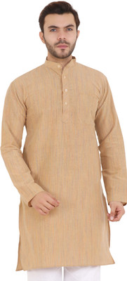 Latest Chikan Men Self Design Straight Kurta(Beige)
