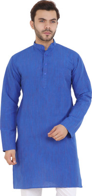 Latest Chikan Men Self Design Straight Kurta(Blue)