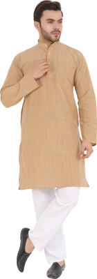 Latest Chikan Men Self Design Straight Kurta(Beige)