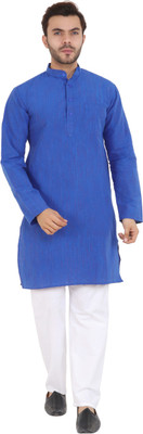 Latest Chikan Men Self Design Straight Kurta(Blue)