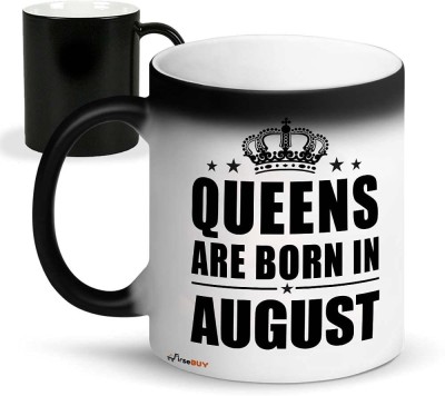 FirseBUY Queens are Born in August Ceramic Magic Coffee for Women, Girls (Black) 325 ml Ceramic Coffee Mug(325 ml)