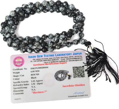 REIKI CRYSTAL PRODUCTS Certified Snowflake Obsidian Mala Natural Crystal Mala With Certificate Round 108 Beads Stone Mala Reiki Healing Mala Jap Mala Crystal Necklace 26 inch Approx Crystal Crystal Necklace