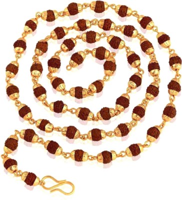 PRIYANSHU INDUSTRIES New Letest Fashion 5- Mukhi Siddiratan Rudraksha Beads Brass Mala Chain 28 inches brass with floral caps Gold-plated Alloy Necklace Chain For Men And Women Wedding Marriage, Party Wear,Daily Wear, Festive Gift Item Beads Gold-plated Plated Brass, Alloy Chain