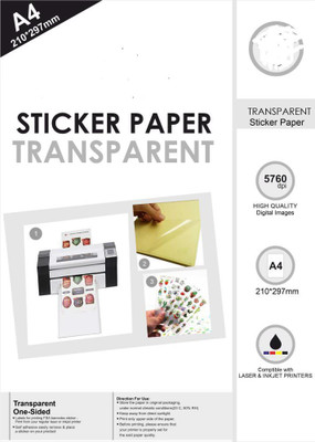 ShikharRetails 50 Sheets A4 Self-Adhesive Sticker Transparent (PVC) Paper for Inkjet Printer Self-Adhesive Paper Label(White)