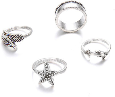 Scintillare by Sukkhi Delightful Floral Design Oxidised Ring Combo for Women Alloy Rhodium Plated Ring Set