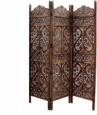 Artesia Handcrafted 3 Panel Wooden Room Partition & Room Divider (Brown) Solid Wood Decorative Screen Partition(Free Standing, Finish Color - Natural, 3, Pre-assembled)