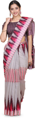Shaily Retails Printed Ikkat Silk Blend Saree(Grey)