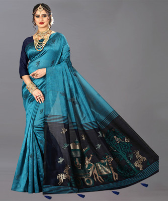 FASHION YOU Self Design, Woven, Solid/Plain Banarasi Silk Blend, Jacquard Saree(Light Blue, Green)