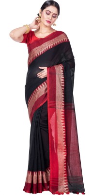 GitAsit Woven Handloom Pure Cotton Saree(Black)