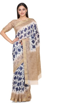 Shaily Retails Printed Narayanpet Silk Blend Saree(White)