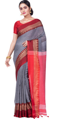 GitAsit Woven Handloom Pure Cotton Saree(Grey)