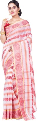 GitAsit Self Design Tant Pure Cotton Saree(Red, White)