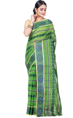 GitAsit Self Design Tant Pure Cotton Saree(Green)