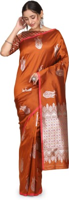 Shaily Retails Woven Banarasi Silk Blend Saree(Orange)