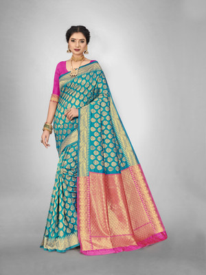 83% OFF on swarnapsara Woven Banarasi Jacquard Saree(Blue) 83% OFF on swarnapsara Woven Banarasi Jacquard Saree(Blue)