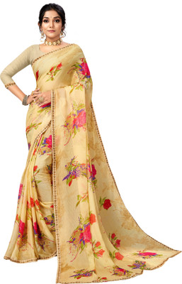 TINA FASHION Floral Print Bollywood Chiffon Saree(Cream)