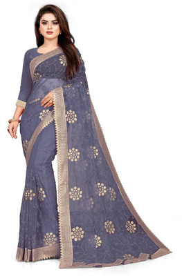 VISENA FAB Embroidered Bollywood Net Saree(Grey)