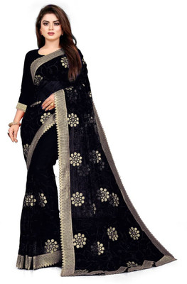 VISENA FAB Embroidered Bollywood Net Saree(Black)