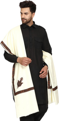 swi stylish Wool Embroidered Men Shawl(White)