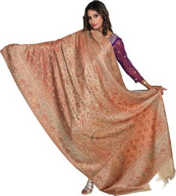 Kashmiri queen Polyester Wool Blend Printed Women Shawl(Beige)