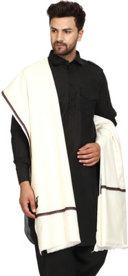 Royal-E-Kashmir Wool Embroidered Men Shawl(White)