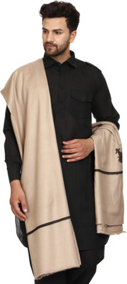 Royal-E-Kashmir Wool Embroidered Men Shawl(Beige)
