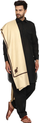 Kashmiri queen Wool Embroidered Men Shawl(Beige)