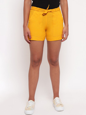 cotrel Solid Women Yellow Basic Shorts