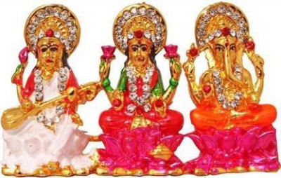 Kanhagift Goddess Laxmi Lord Ganesha Maa Saraswati Idol - Statue Gift Item Decorative Showpiece Decorative Showpiece  -  5 cm(Brass, Gold)