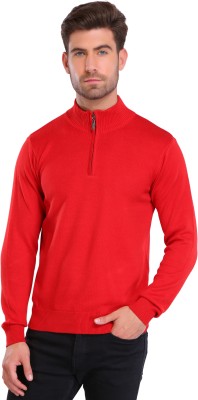 Joe Hazel Solid Turtle Neck Casual Men Red Sweater