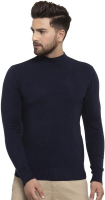 Denimholic Solid High Neck Casual Men Blue Sweater