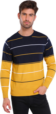 Joe Hazel Woven Round Neck Casual Men Multicolor Sweater