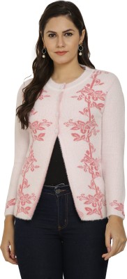 chatanya Floral Print Round Neck Casual Women Pink Sweater