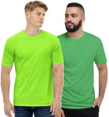 CLOTHINKHUB Solid Men Round Neck Green, Light Green T-Shirt