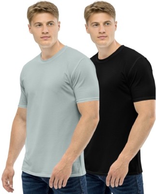 CLOTHINKHUB Solid Men Round Neck Black, Grey T-Shirt