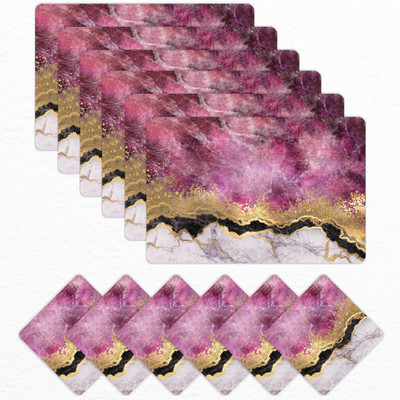 Matworks by Bathla Rectangular Pack of 6 Table Placemat(Pink, Plastic)